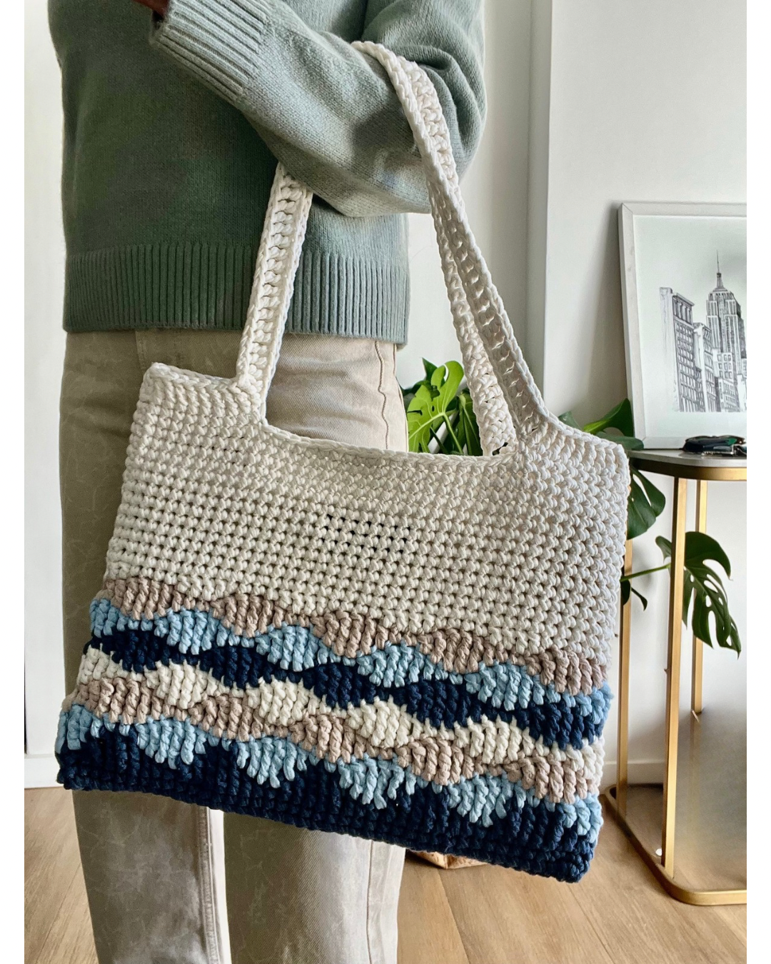 Our Tote Bags make a statement whilst keeping all your shopping and essentials safe. Crocheted using eco-friendly yarns. Ideal for shopping or lunch dates.