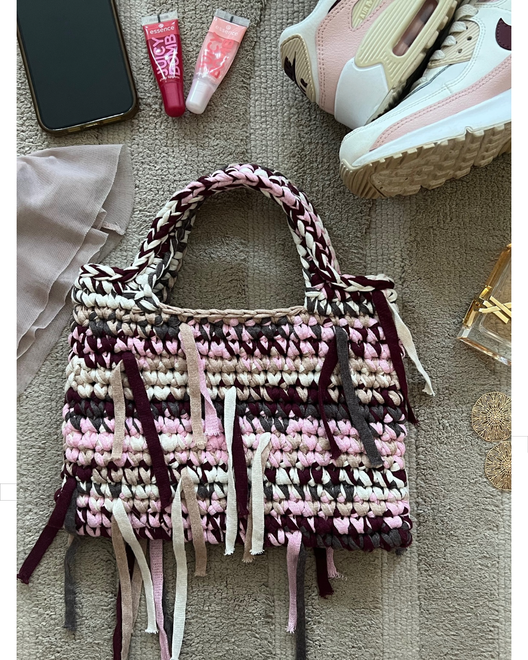 Burgundy & Pink Shaggy Handbag