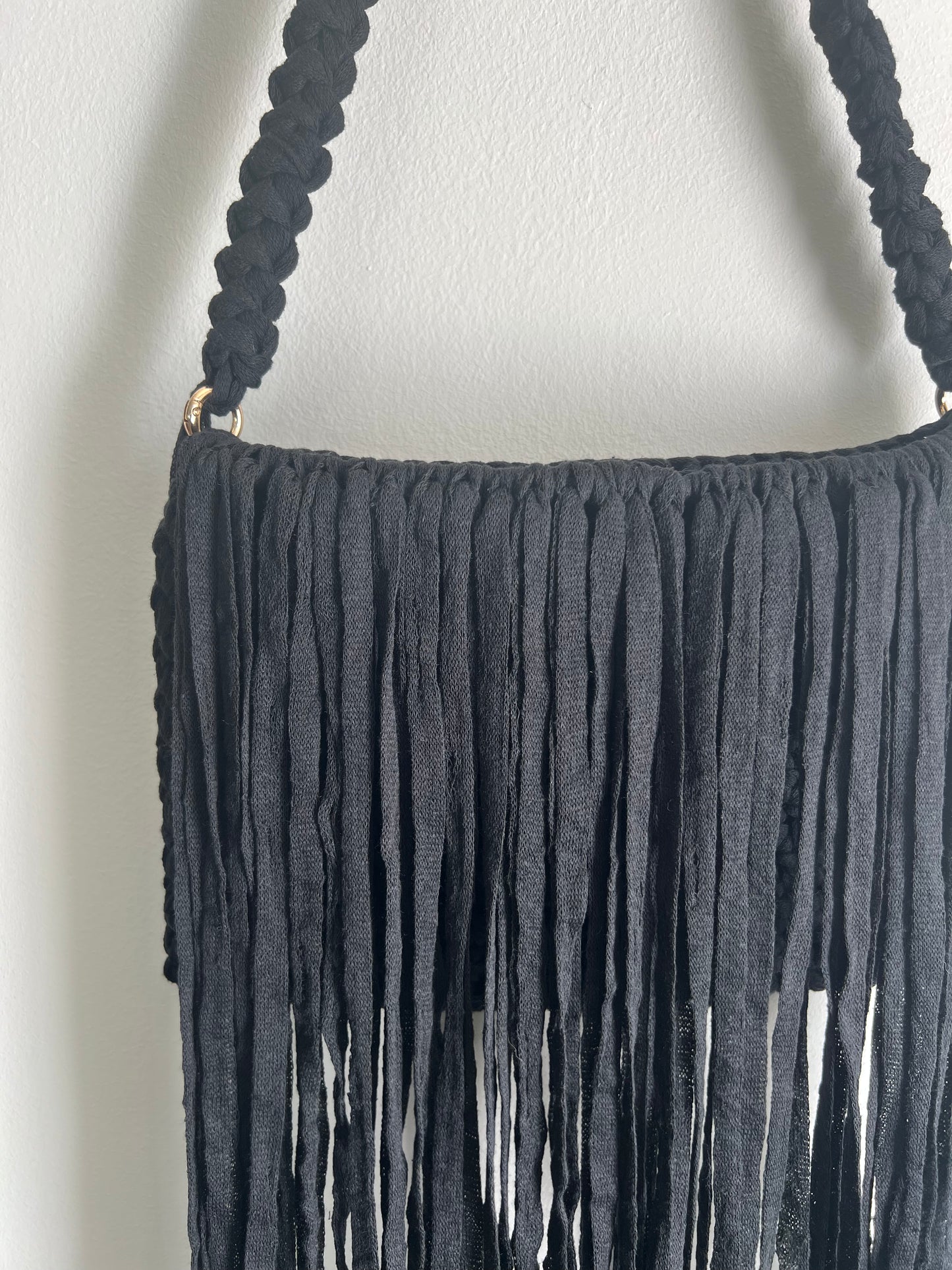 Black Crossbody Bag with long Tassels