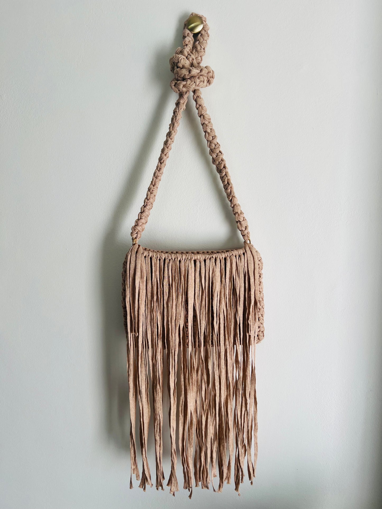 Beige Crossbody Bag with long Tassels
