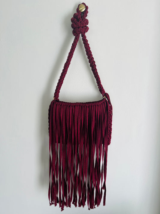 Burgundy Crossbody Bag with long Tassels