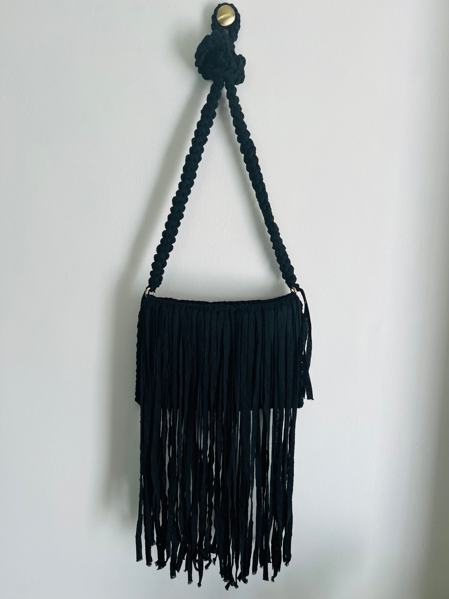 Black Crossbody Bag with long Tassels