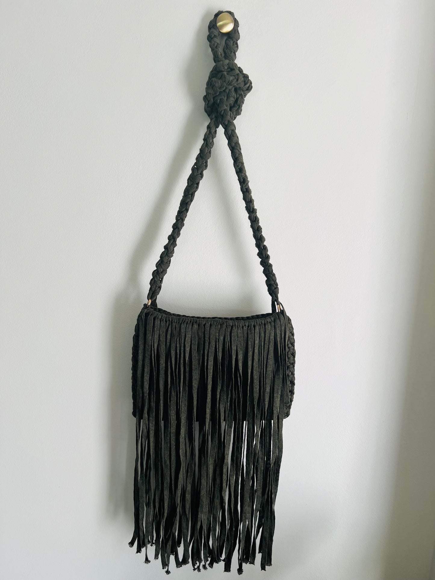 Khaki Green Crossbody Bag with long Tassles