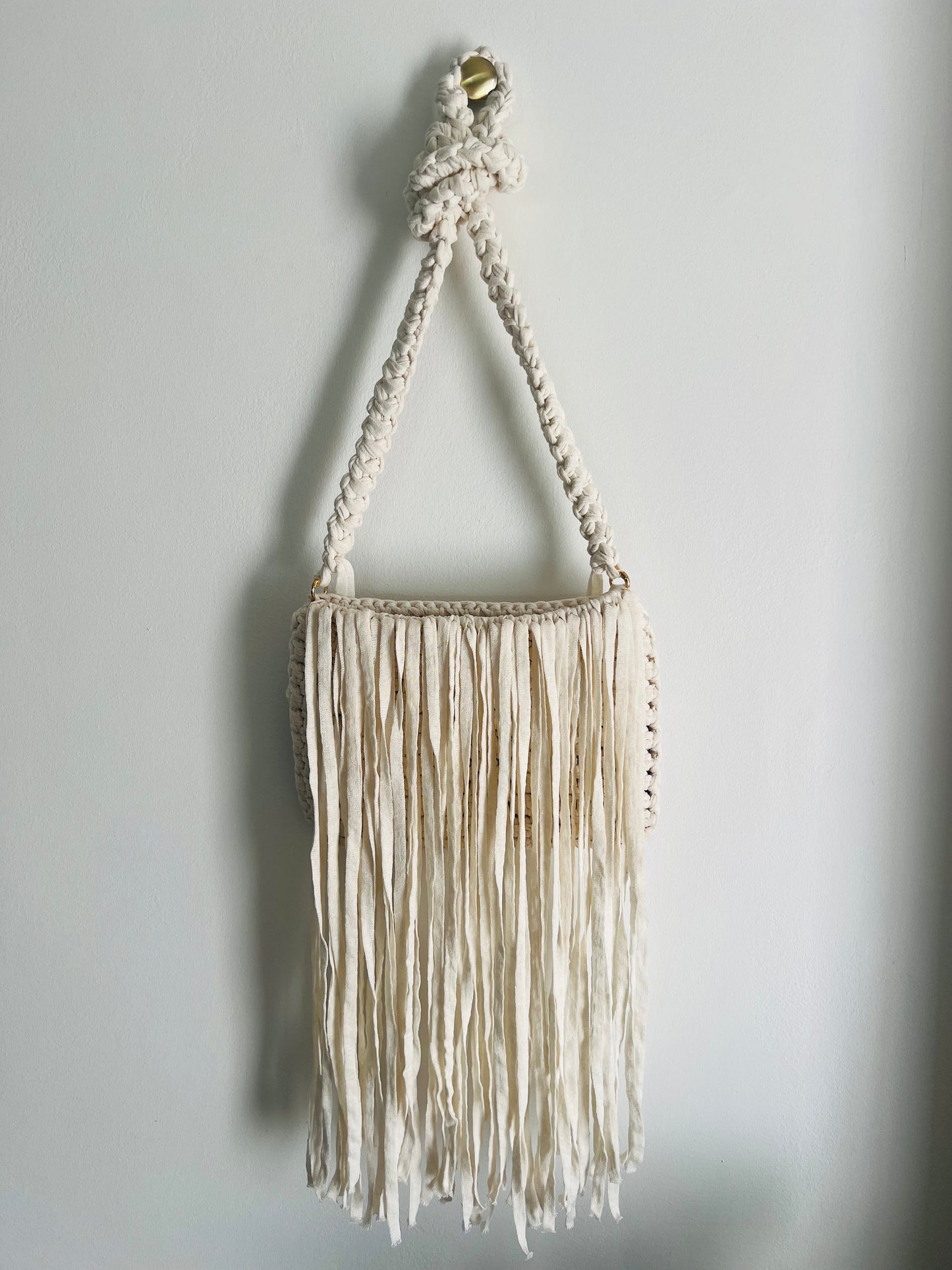 Cream Crossbody Bag with long Tassles