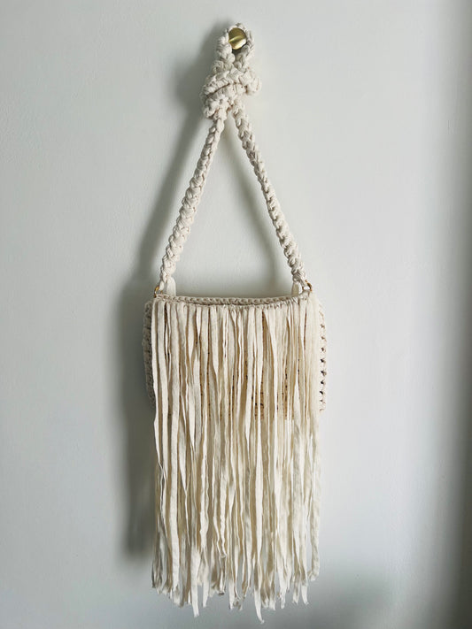 Cream Crossbody Bag with long Tassles