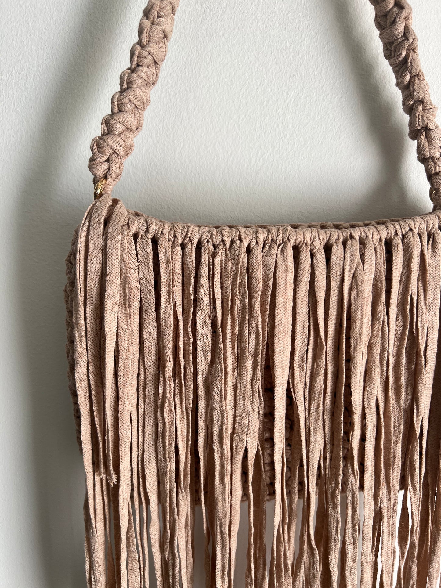 Beige Crossbody Bag with long Tassels