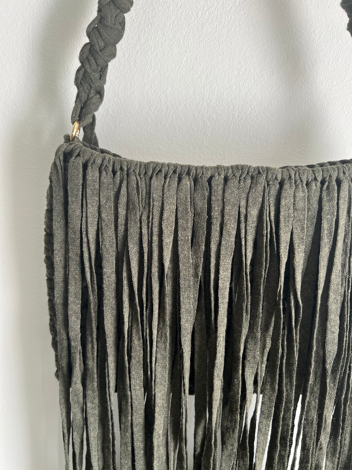 Khaki Green Crossbody Bag with long Tassles