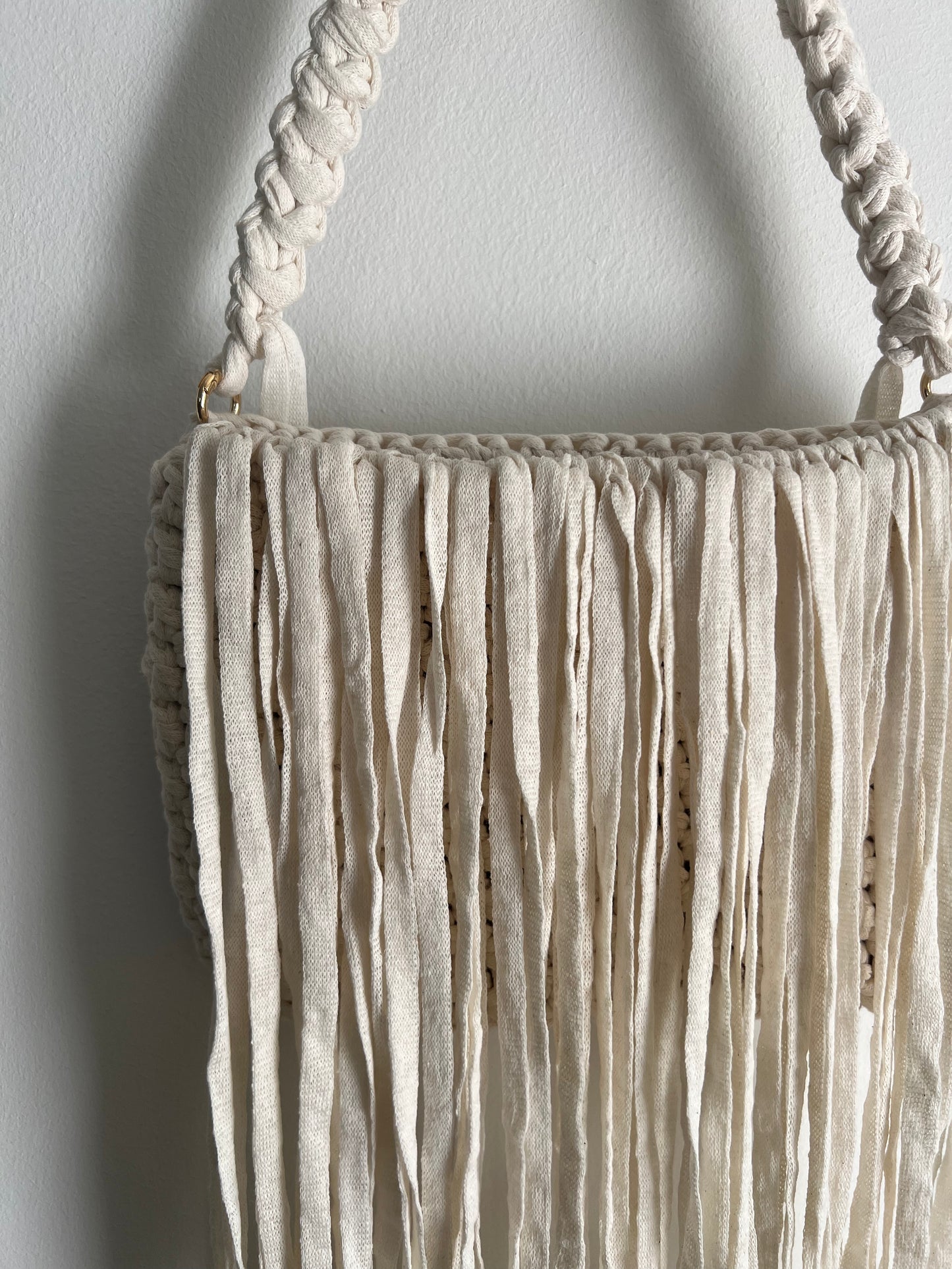 Cream Crossbody Bag with long Tassles